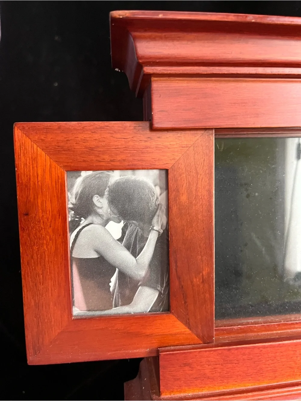 Wooden Double Frame Mantel Display in Red-Brown